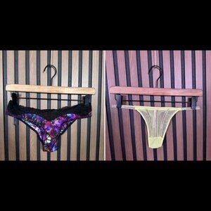 New Victoria Secret Panties XS Yellow & Purple Lace Rhinestone Very Sexy Thong 2